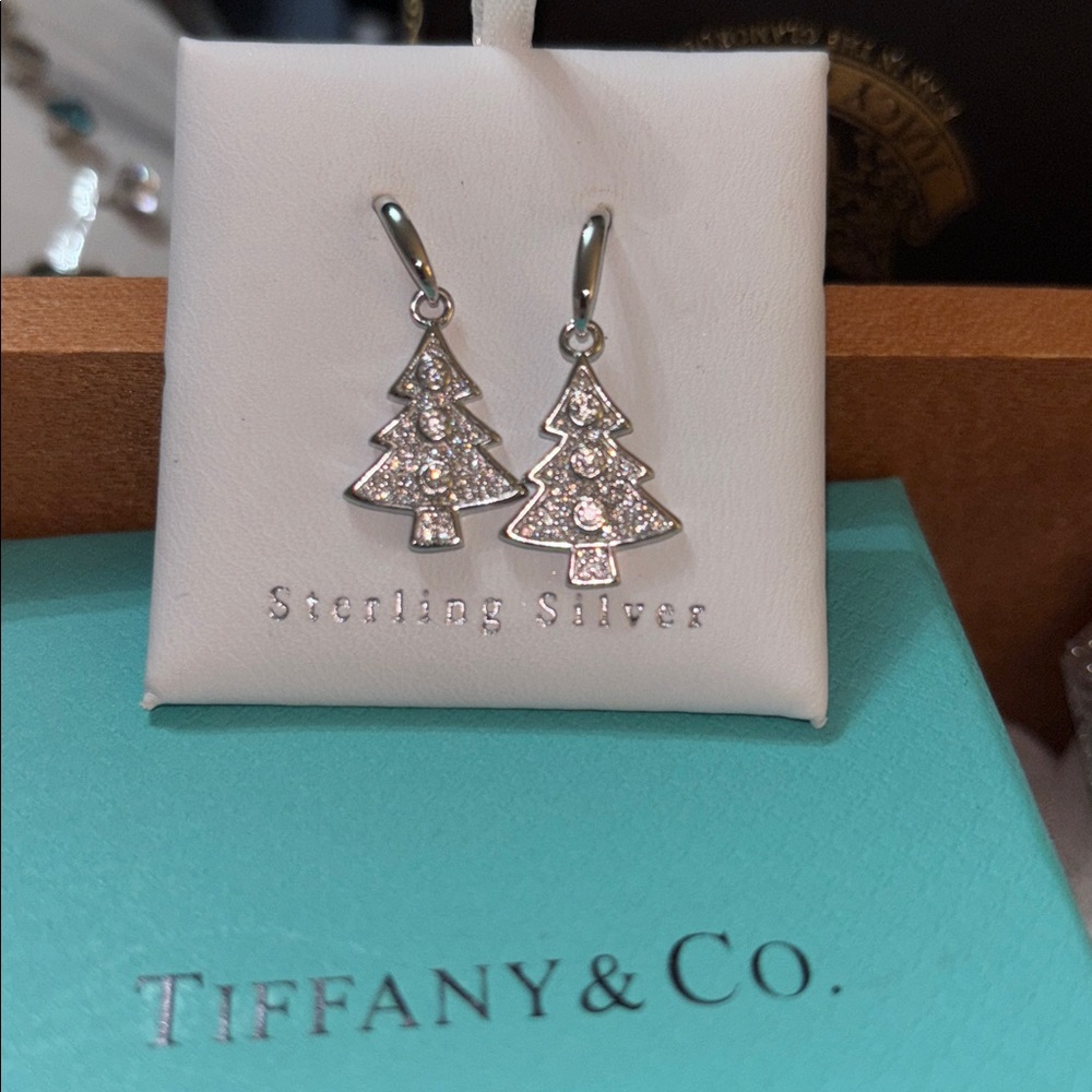 Moissanite pure silver 925D in color, solid silver Christmas tree earrings